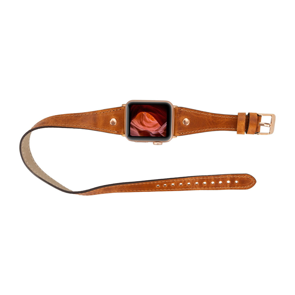 Schmal Doppel-Tour Lederarmband für Apple Watch aus echtem Leder