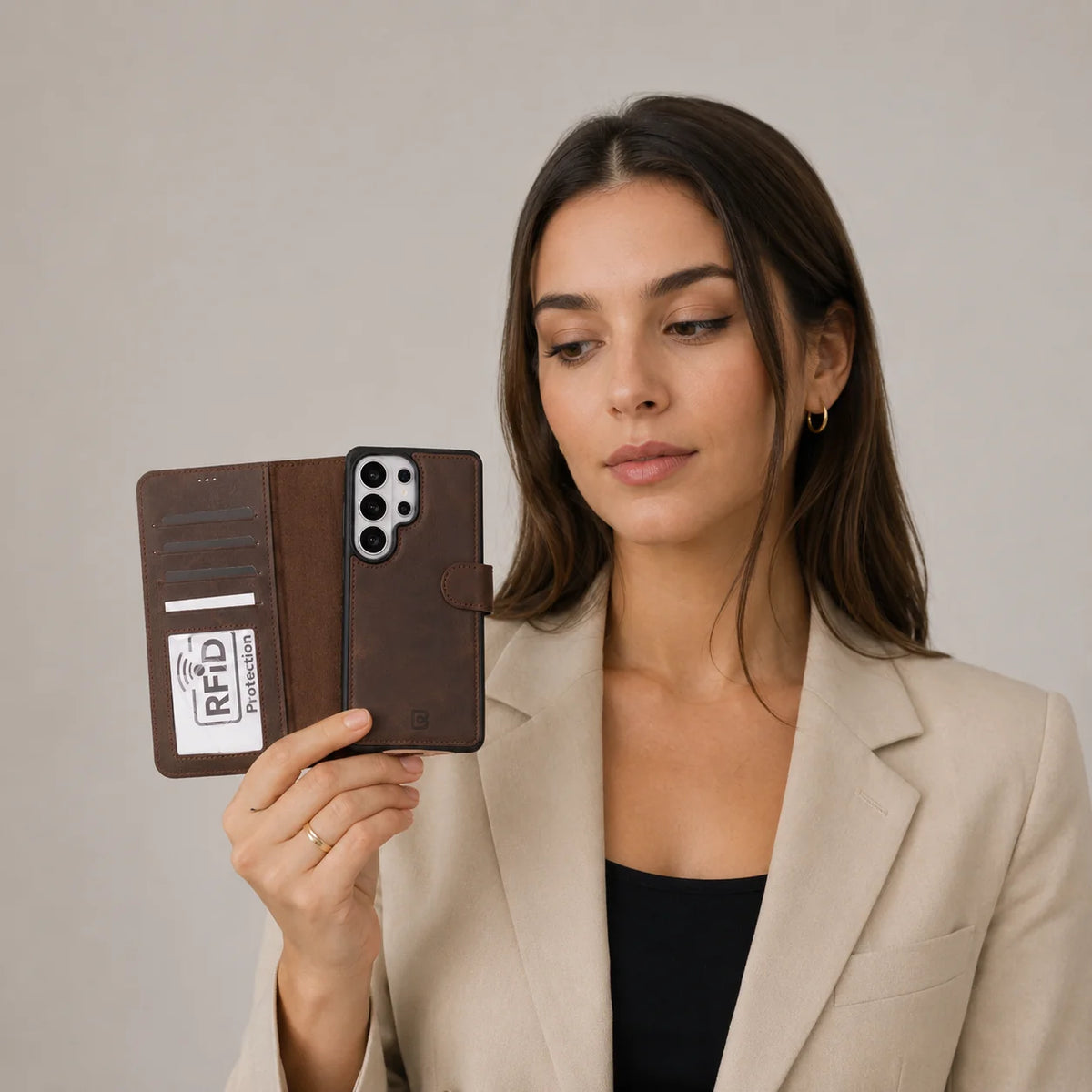 Magic Abnehmbar Leder Wallet Case für Samsung Galaxy S26 Ultra aus echtem Leder