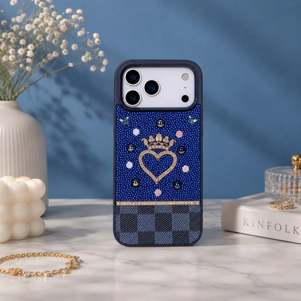 Vissel Heart Crystal Luxury 17 Pro Max Lederhülle für iPhone 18 Pro Max aus echtem Leder