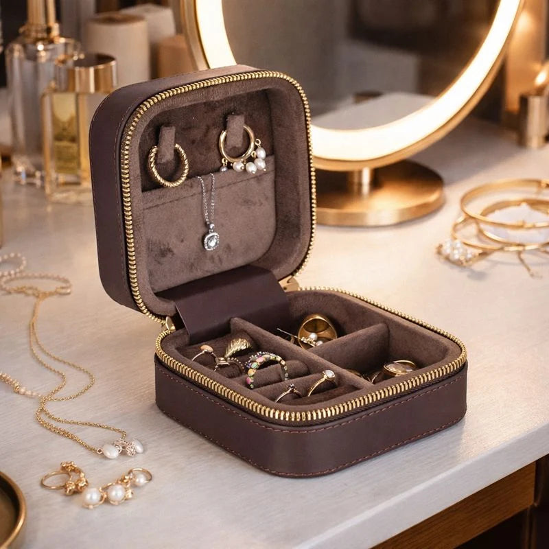 Amanda Jewelry Box, Medium aus echtem Leder aus echtem Leder