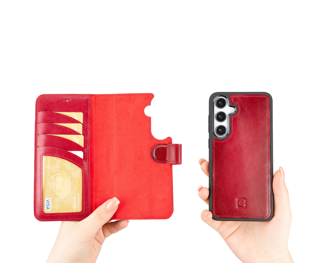 Magic Abnehmbar Leder Wallet Case für Samsung Galaxy S24 aus echtem Leder