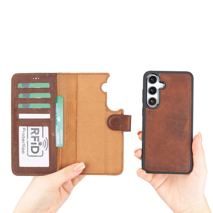 Magic Abnehmbar Leder Wallet Case für Samsung Galaxy S24 Ultra aus echtem Leder