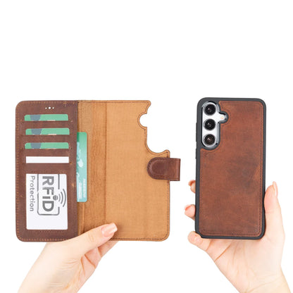 Magic Abnehmbar Leder Wallet Case für Samsung Galaxy S25 aus echtem Leder