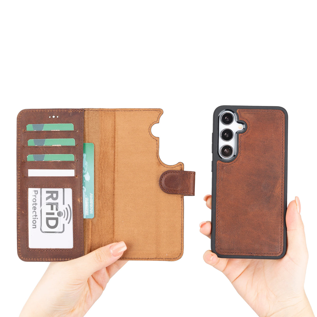 Magic Abnehmbar Leder Wallet Case für Samsung Galaxy S24 aus echtem Leder