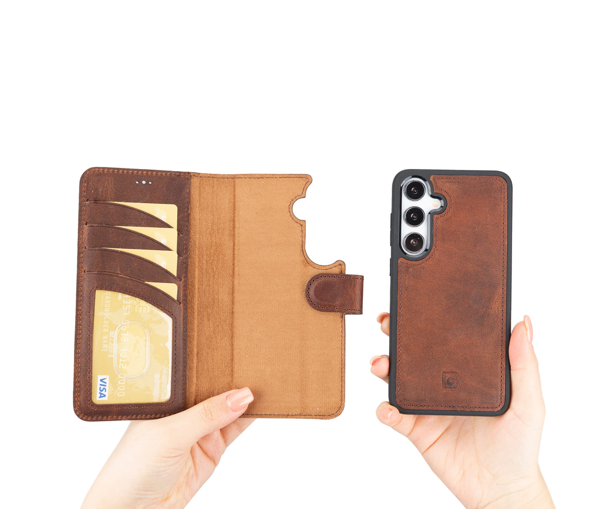 Magic Abnehmbar Leder Wallet Case für Samsung Galaxy S24 aus echtem Leder