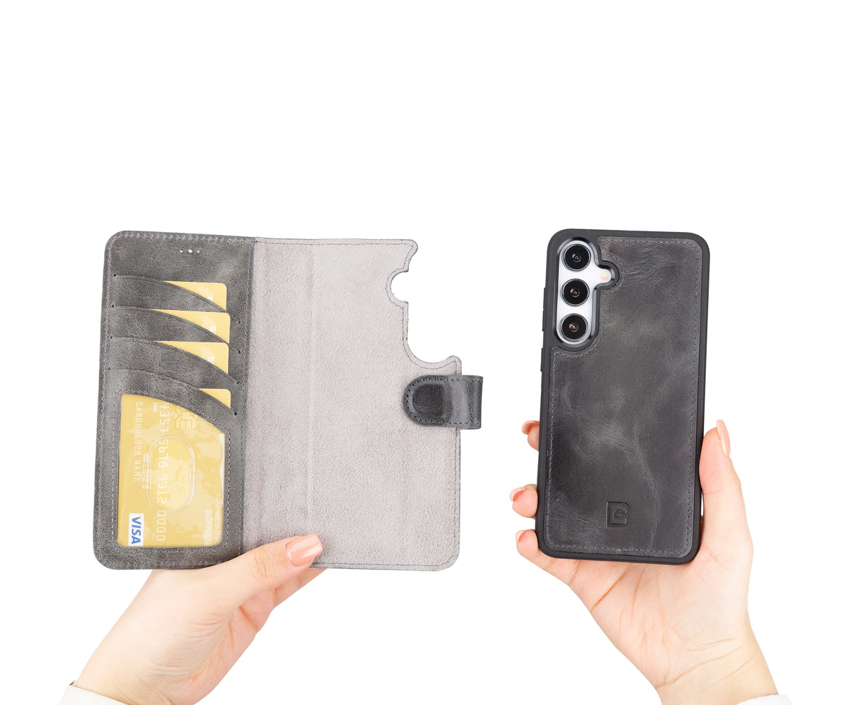 Magic Abnehmbar Leder Wallet Case für Samsung Galaxy S24 aus echtem Leder