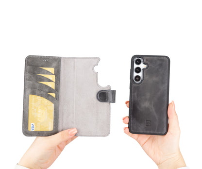 Magic Abnehmbar Leder Wallet Case für Samsung Galaxy S24 aus echtem Leder