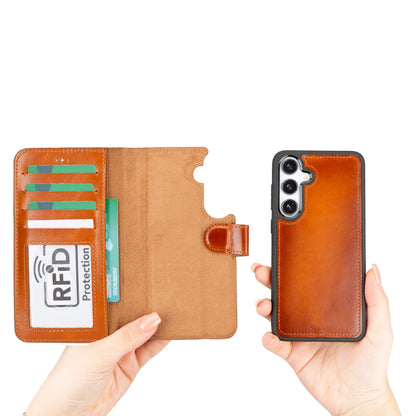 Magic Abnehmbar Leder Wallet Case für Samsung Galaxy S24 Plus aus echtem Leder