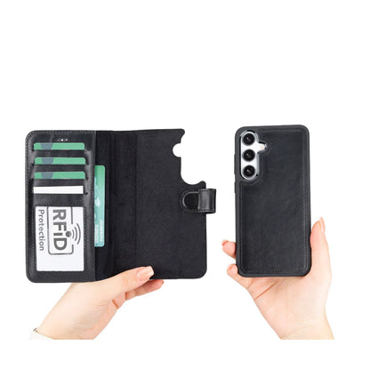 Magic Abnehmbar Leder Wallet Case für Samsung Galaxy S25 aus echtem Leder