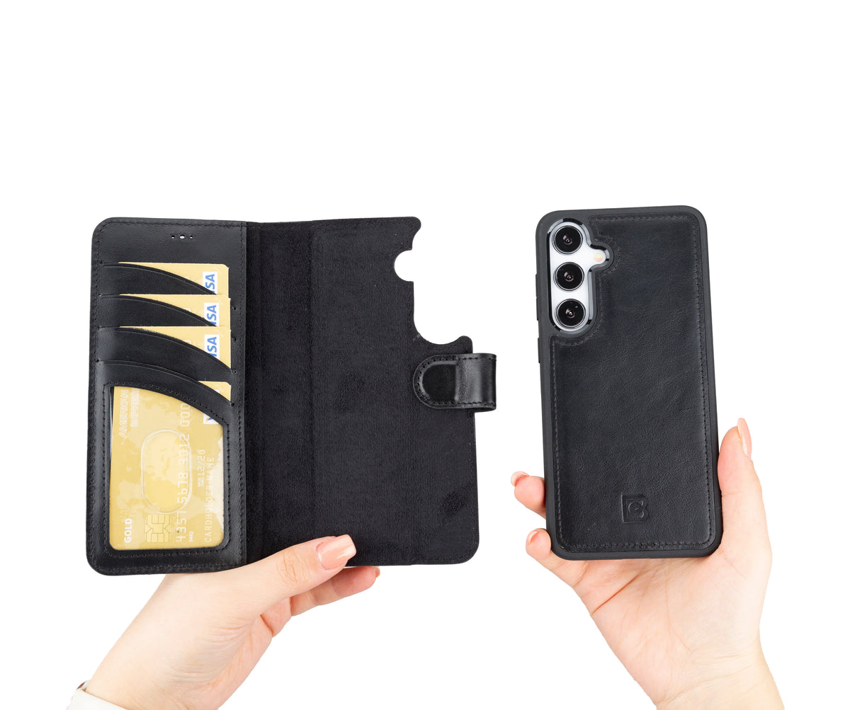 Magic Abnehmbar Leder Wallet Case für Samsung Galaxy S24 aus echtem Leder