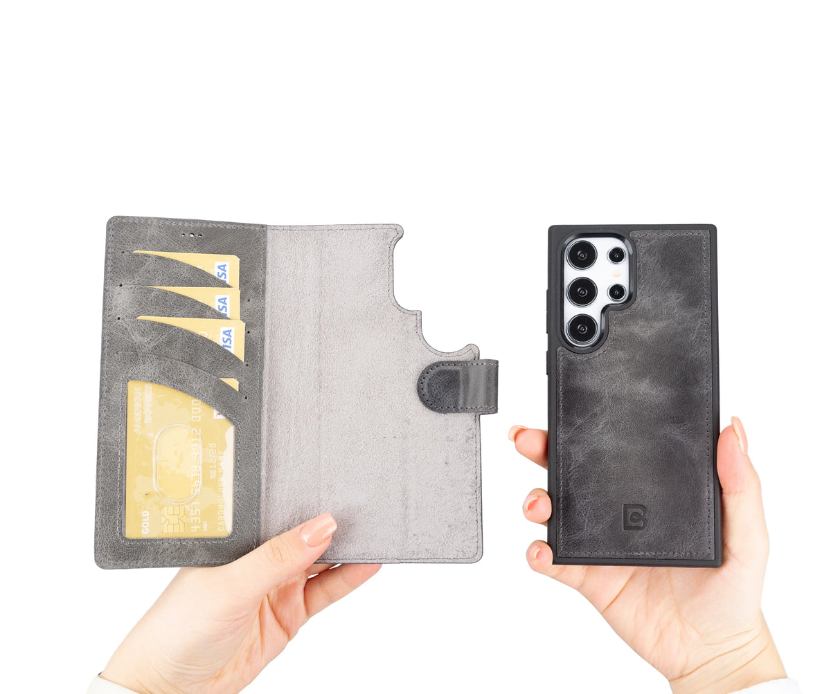 Magic Abnehmbar Leder Wallet Case für Samsung Galaxy S24 Ultra aus echtem Leder