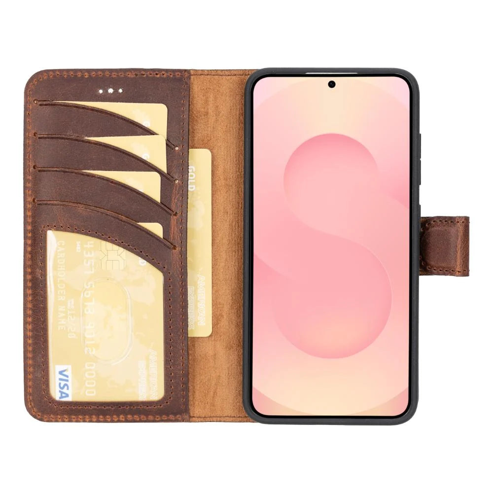Magic Abnehmbar Leder Wallet Case für Samsung Galaxy S25 aus echtem Leder