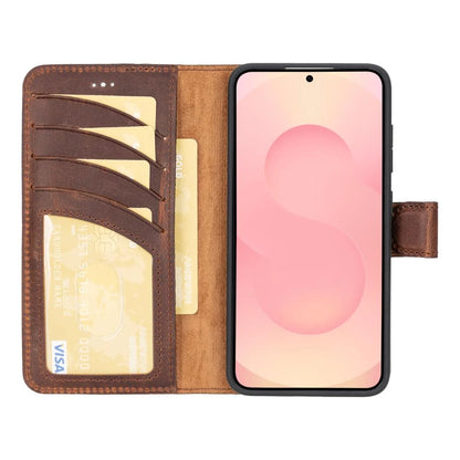 Magic Abnehmbar Leder Wallet Case für Samsung Galaxy S25 aus echtem Leder