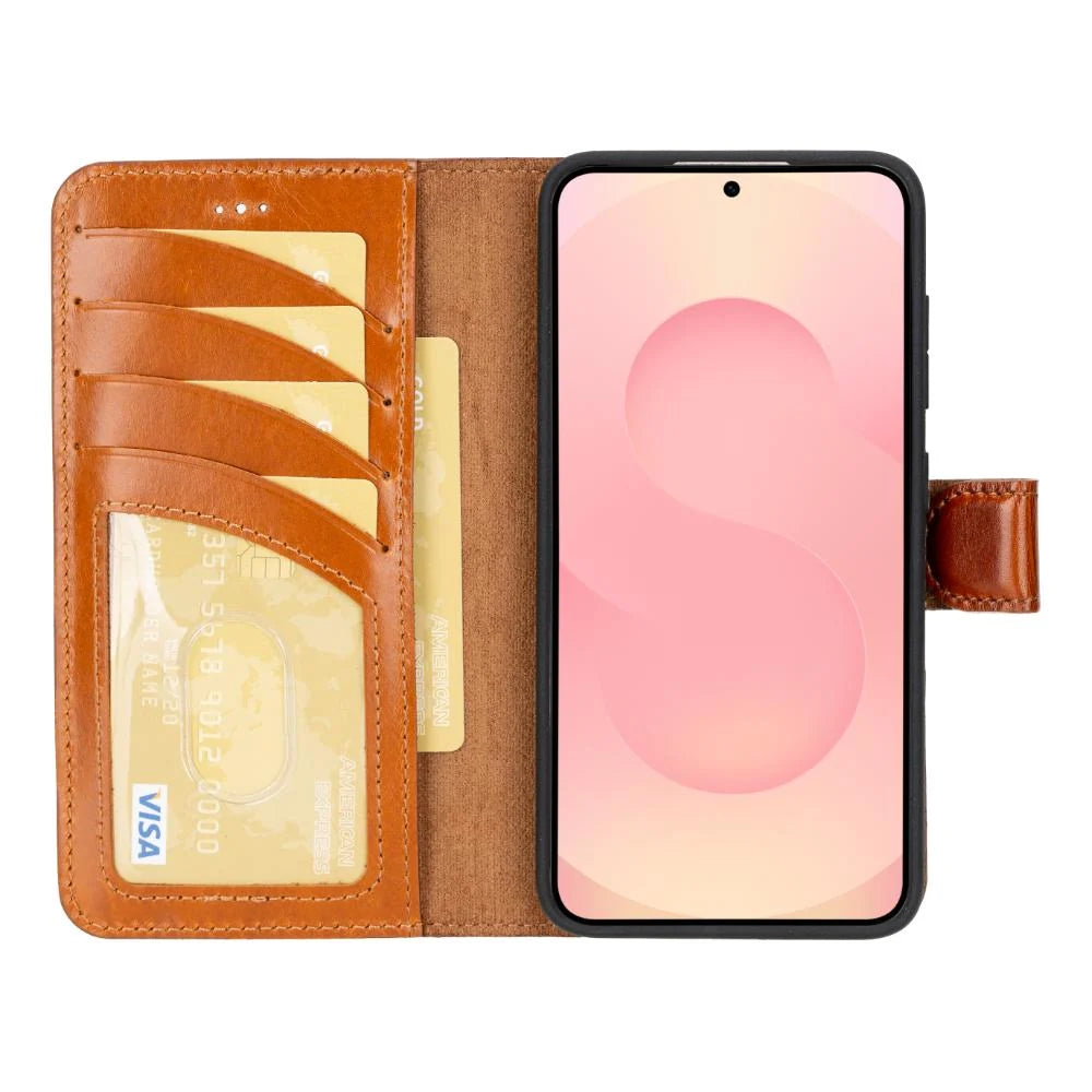 Magic Abnehmbar Leder Wallet Case für Samsung Galaxy S25 aus echtem Leder