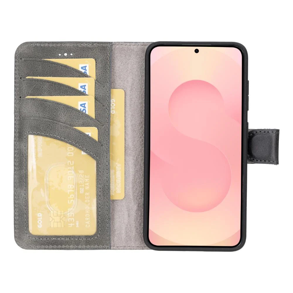 Magic Abnehmbar Leder Wallet Case für Samsung Galaxy S25 Plus aus echtem Leder