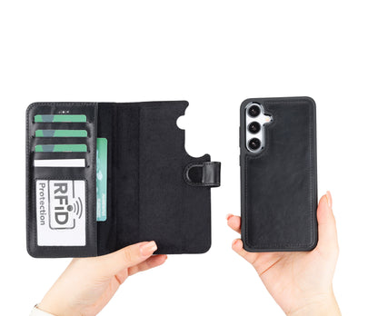 Magic Abnehmbar Leder Wallet Case für Samsung Galaxy S24 aus echtem Leder