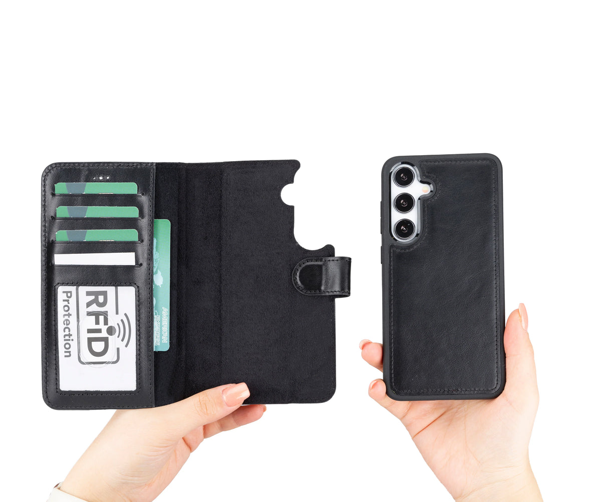 Magic Abnehmbar Leder Wallet Case für Samsung Galaxy S24 Plus aus echtem Leder
