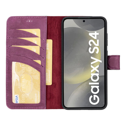 Magic Abnehmbar Leder Wallet Case für Samsung Galaxy S24 aus echtem Leder