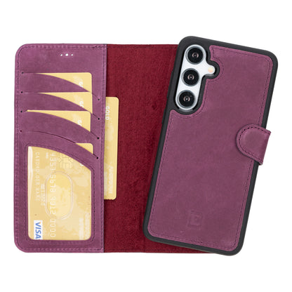 Magic Abnehmbar Leder Wallet Case für Samsung Galaxy S24 aus echtem Leder