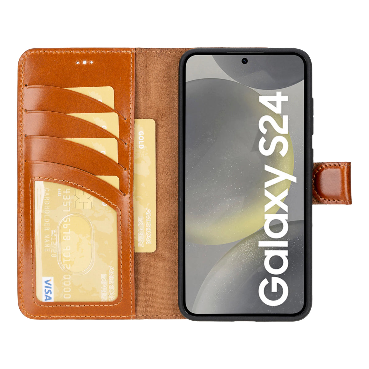 Magic Abnehmbar Leder Wallet Case für Samsung Galaxy S24 aus echtem Leder