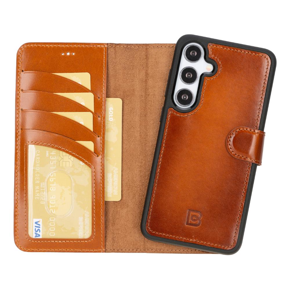 Magic Abnehmbar Leder Wallet Case für Samsung Galaxy S25 aus echtem Leder