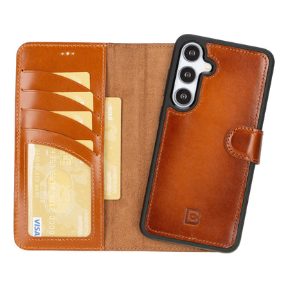 Magic Abnehmbar Leder Wallet Case für Samsung Galaxy S24 aus echtem Leder