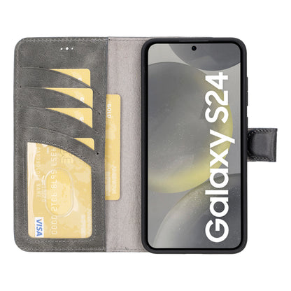 Magic Abnehmbar Leder Wallet Case für Samsung Galaxy S24 aus echtem Leder