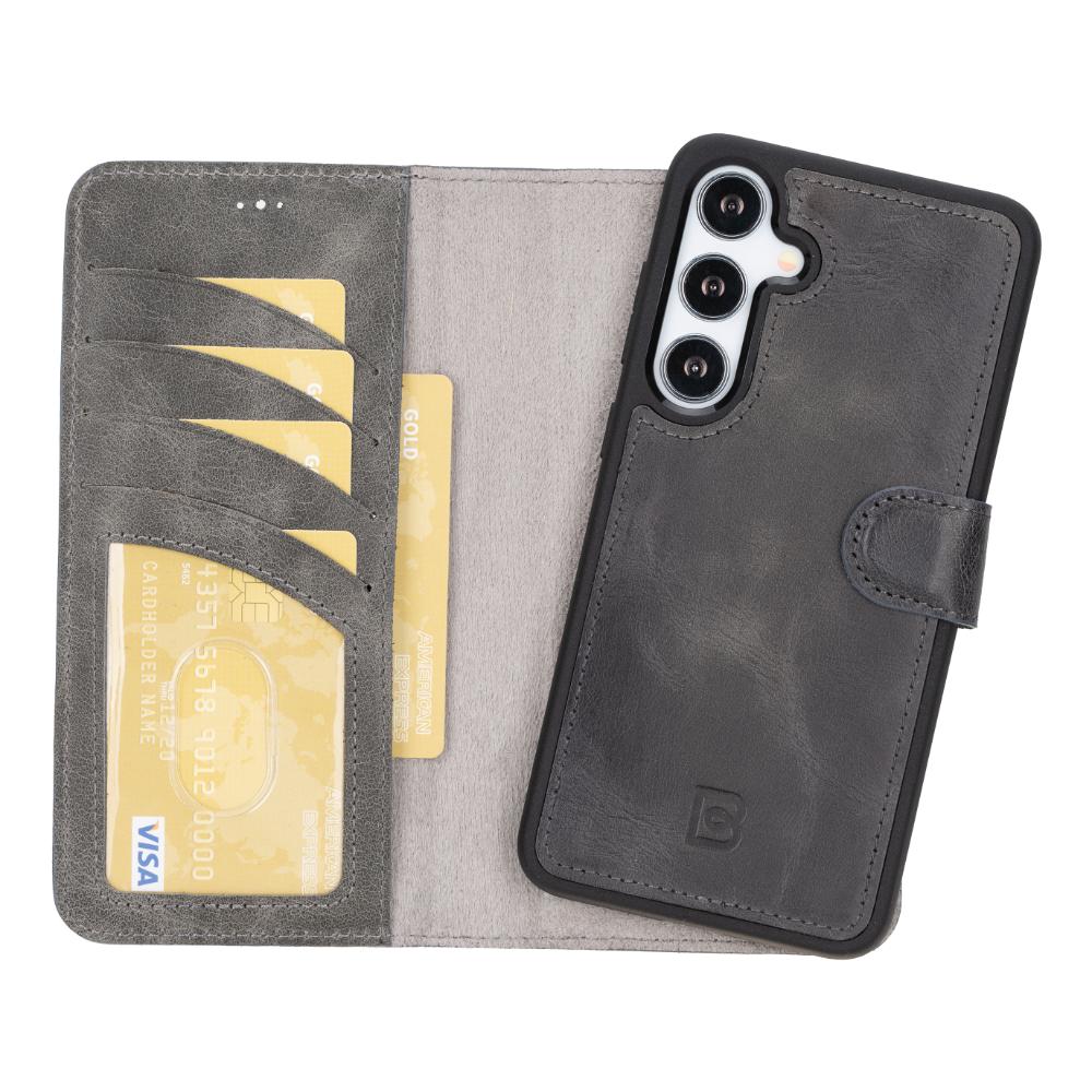 Magic Abnehmbar Leder Wallet Case für Samsung Galaxy S25 aus echtem Leder