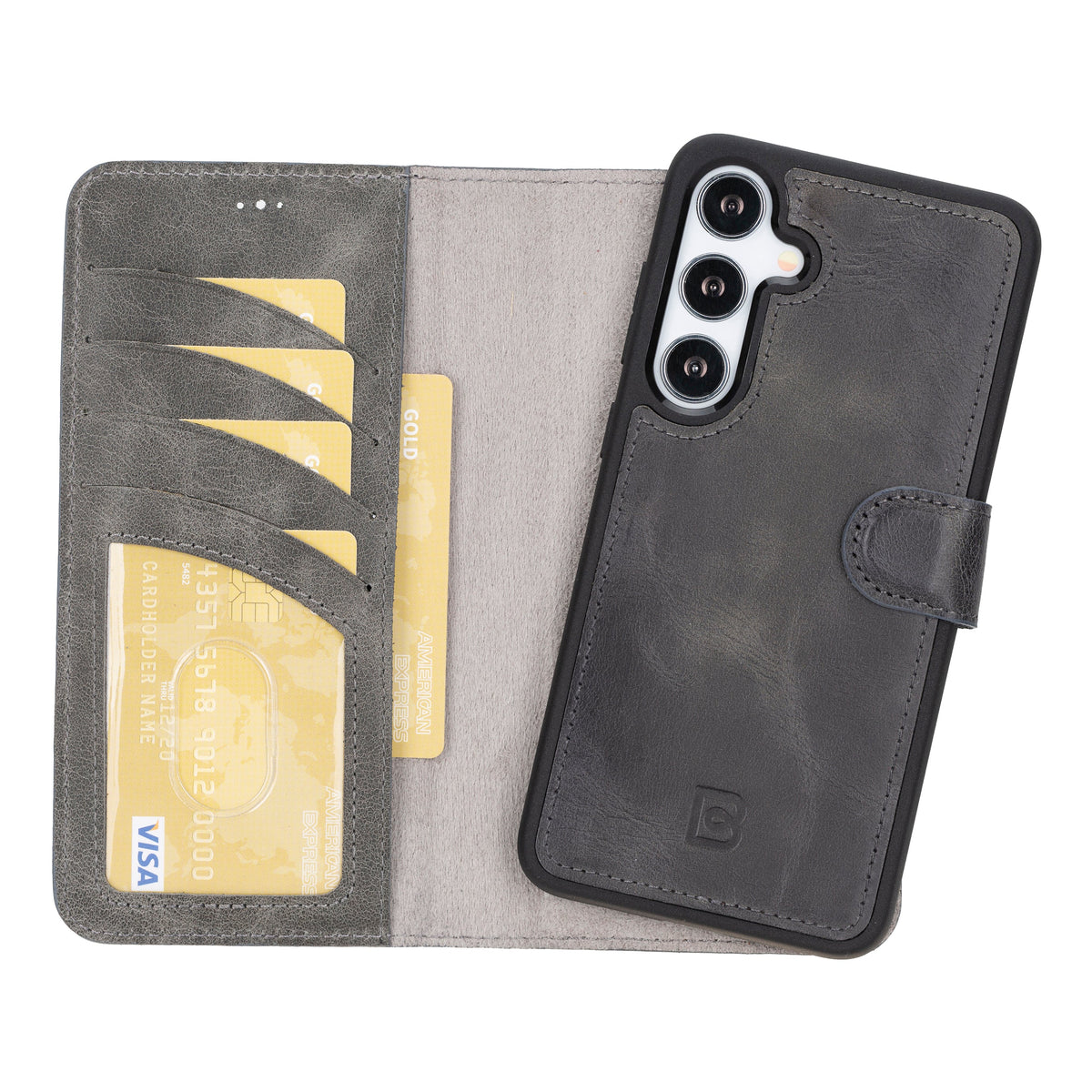 Magic Abnehmbar Leder Wallet Case für Samsung Galaxy S24 aus echtem Leder