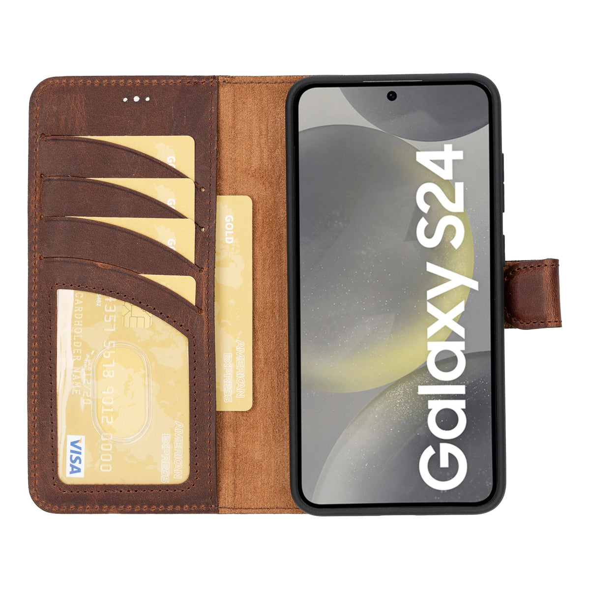 Magic Abnehmbar Leder Wallet Case für Samsung Galaxy S24 aus echtem Leder