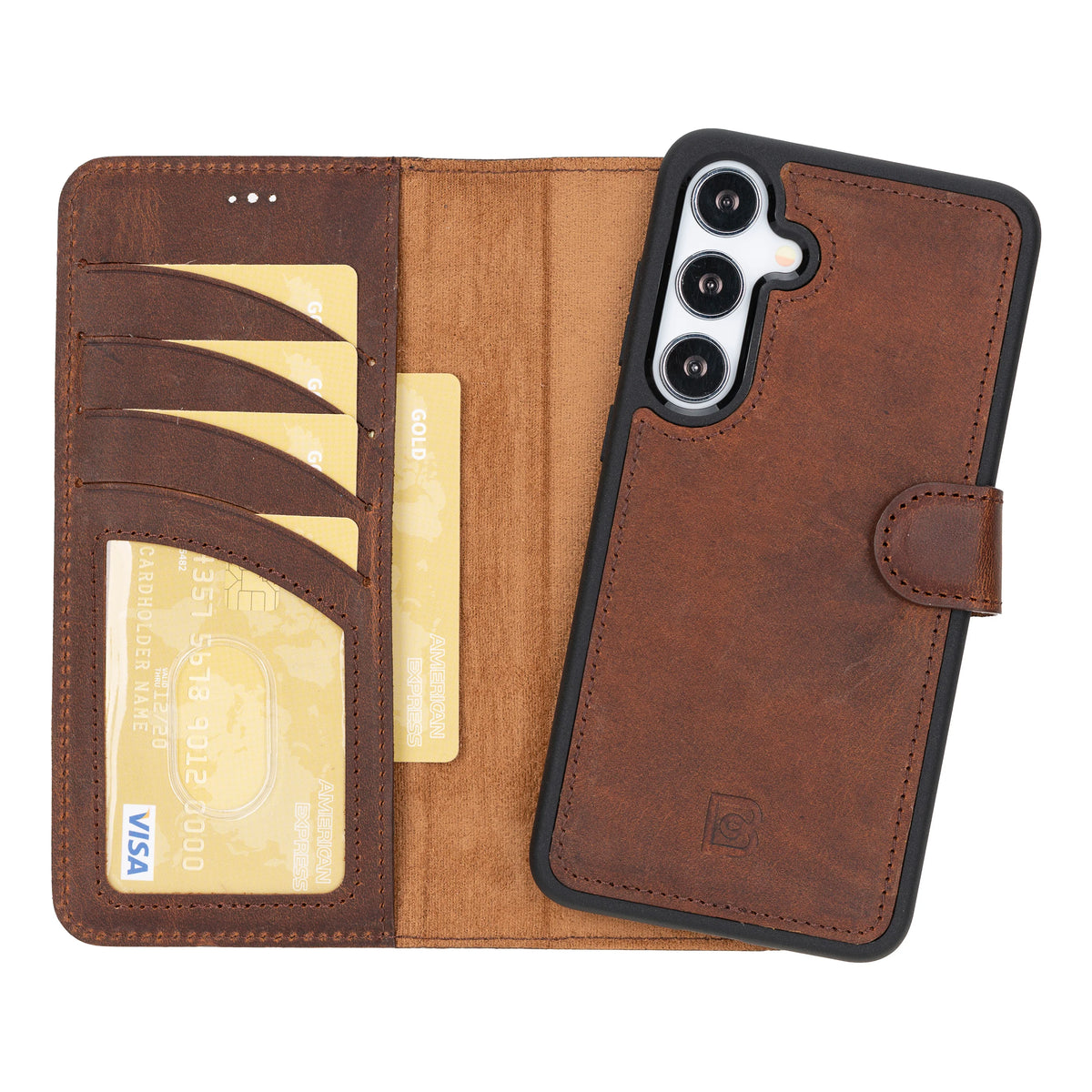 Magic Abnehmbar Leder Wallet Case für Samsung Galaxy S24 aus echtem Leder