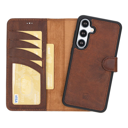 Magic Abnehmbar Leder Wallet Case für Samsung Galaxy S24 aus echtem Leder
