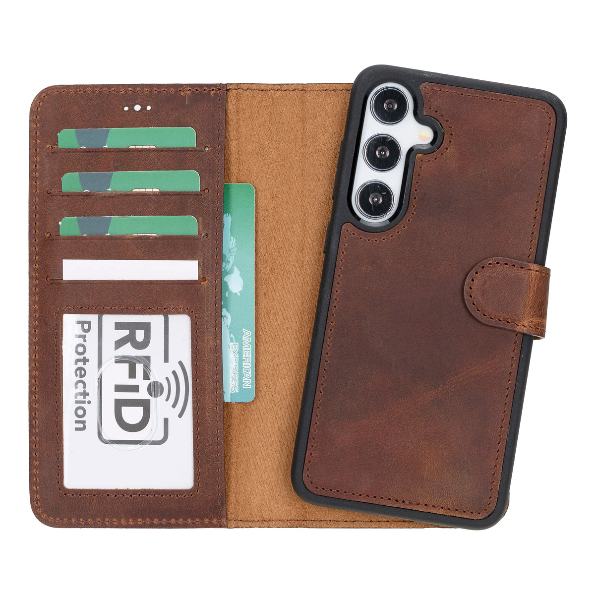 Magic Abnehmbar Leder Wallet Case für Samsung Galaxy S24 Ultra aus echtem Leder