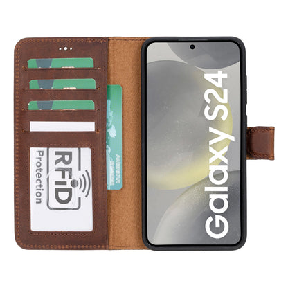 Magic Abnehmbar Leder Wallet Case für Samsung Galaxy S24 Ultra aus echtem Leder