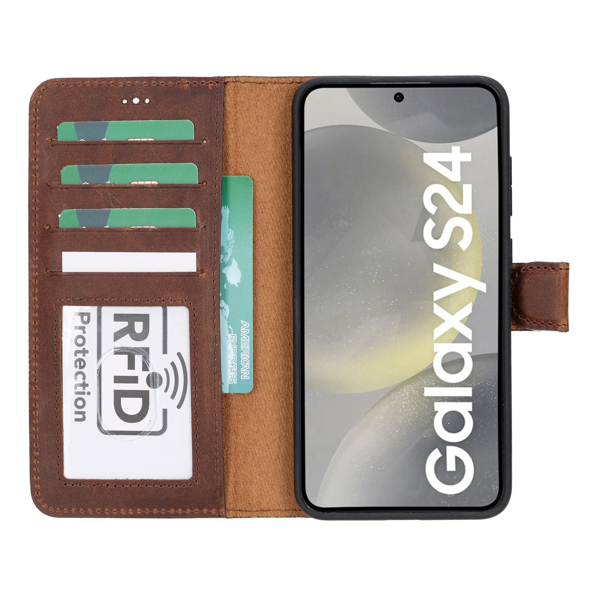 Magic Abnehmbar Leder Wallet Case für Samsung Galaxy S24 Plus aus echtem Leder