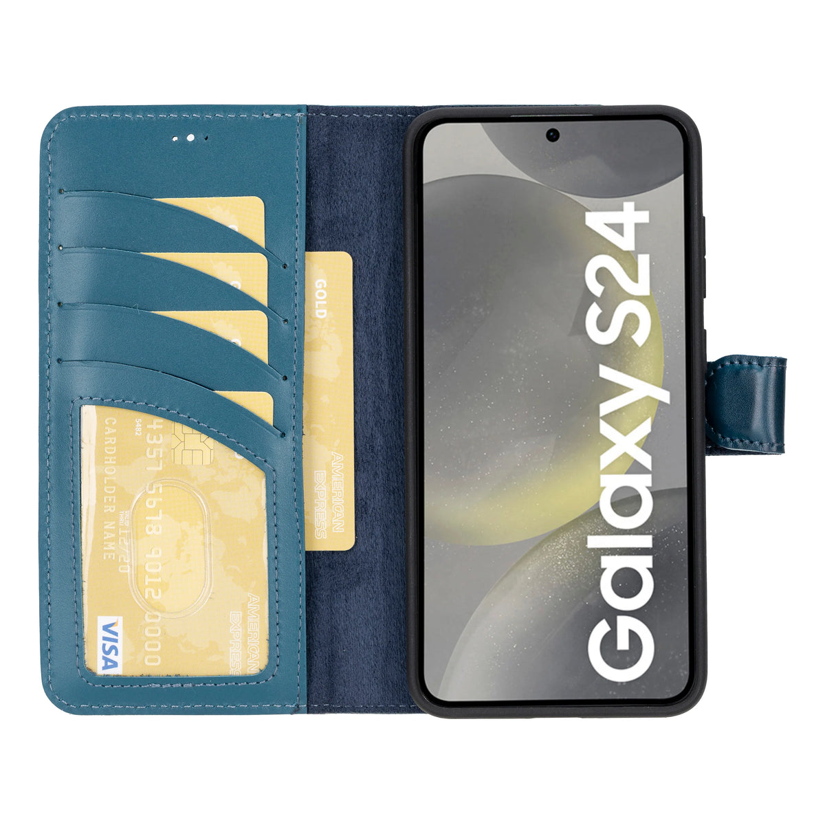 Magic Abnehmbar Leder Wallet Case für Samsung Galaxy S24 aus echtem Leder
