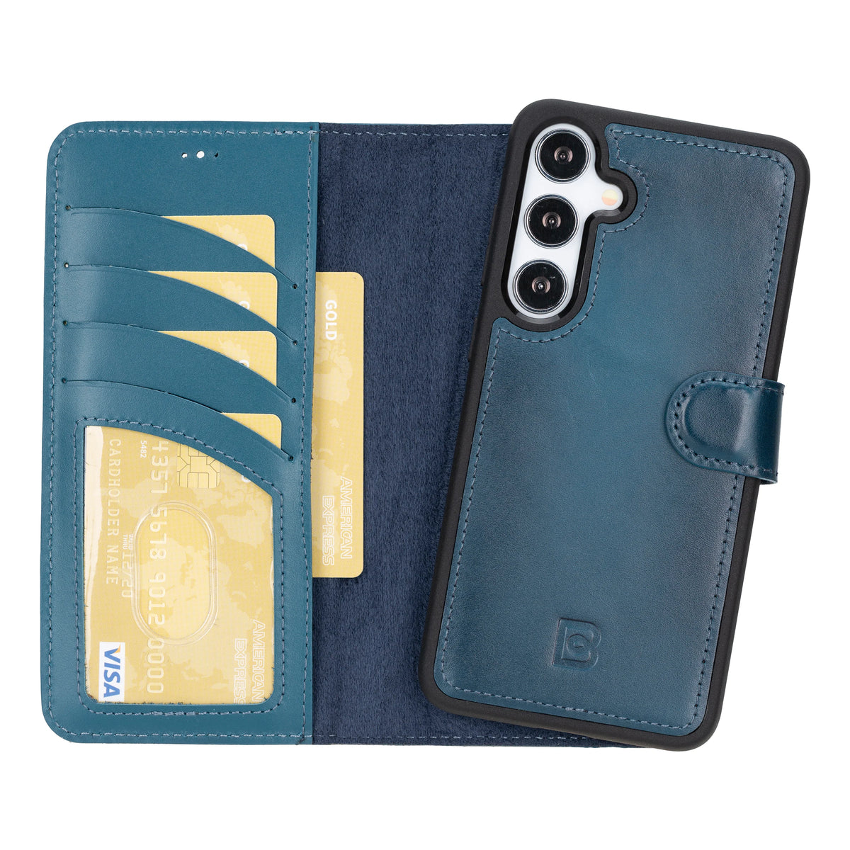 Magic Abnehmbar Leder Wallet Case für Samsung Galaxy S24 aus echtem Leder