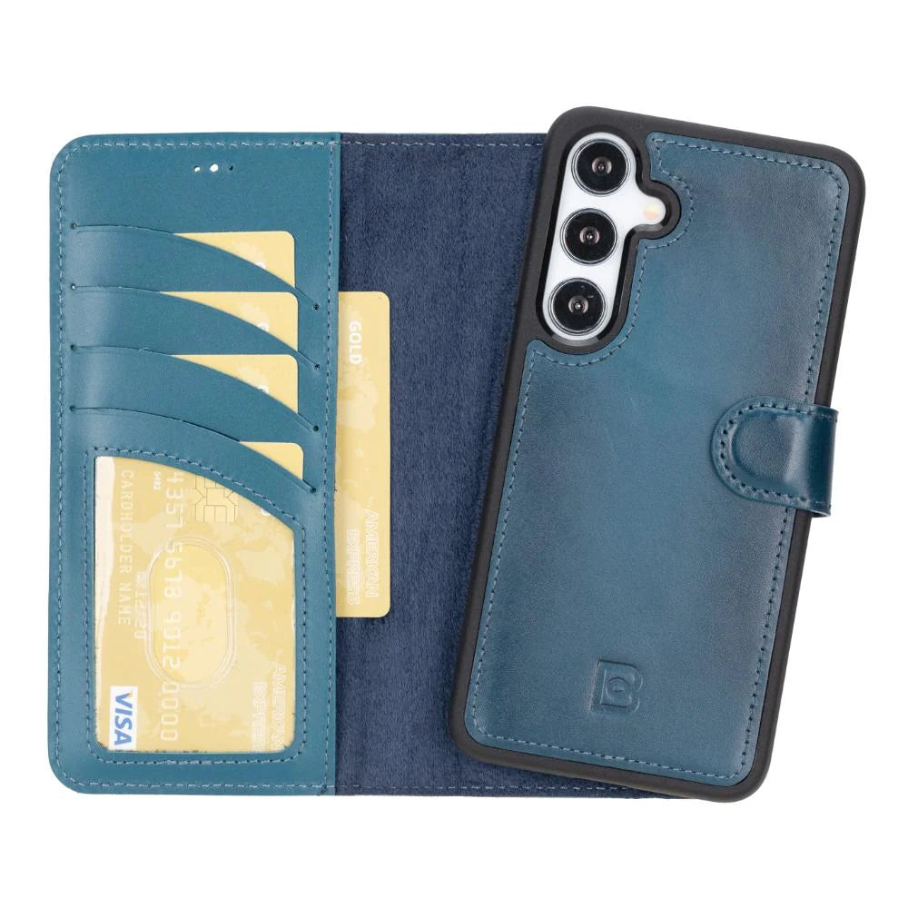 Magic Abnehmbar Leder Wallet Case für Samsung Galaxy S25 aus echtem Leder