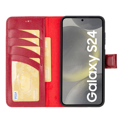 Magic Abnehmbar Leder Wallet Case für Samsung Galaxy S24 aus echtem Leder