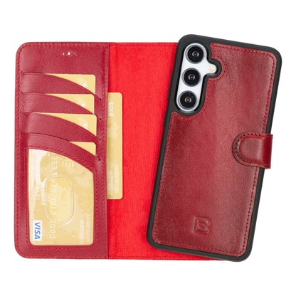 Magic Abnehmbar Leder Wallet Case für Samsung Galaxy S24 aus echtem Leder