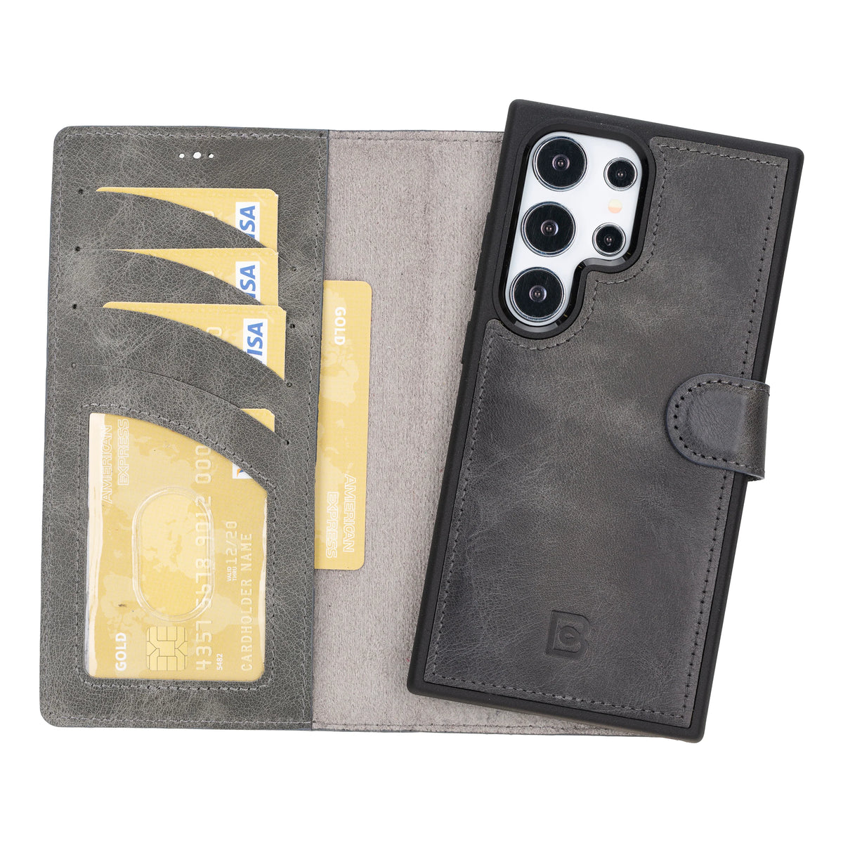 Magic Abnehmbar Leder Wallet Case für Samsung Galaxy S24 Ultra aus echtem Leder