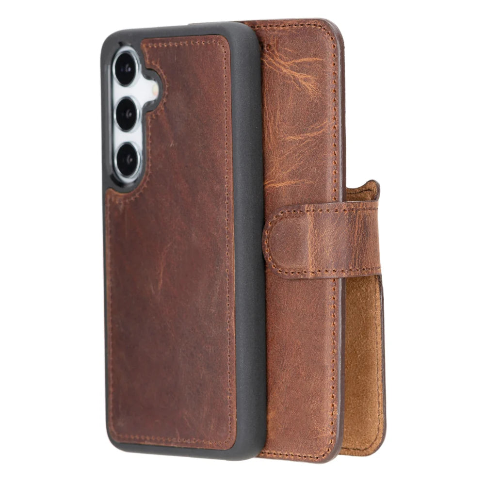 Magic Abnehmbar Leder Wallet Case für Samsung Galaxy S25 aus echtem Leder