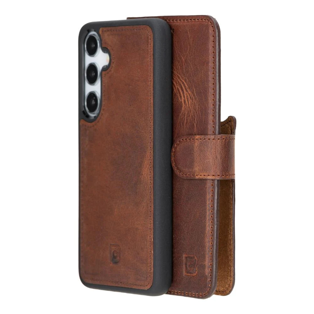 Magic Abnehmbar Leder Wallet Case für Samsung Galaxy S25 aus echtem Leder