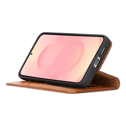 Magic Abnehmbar Leder Wallet Case für Samsung Galaxy S25 aus echtem Leder