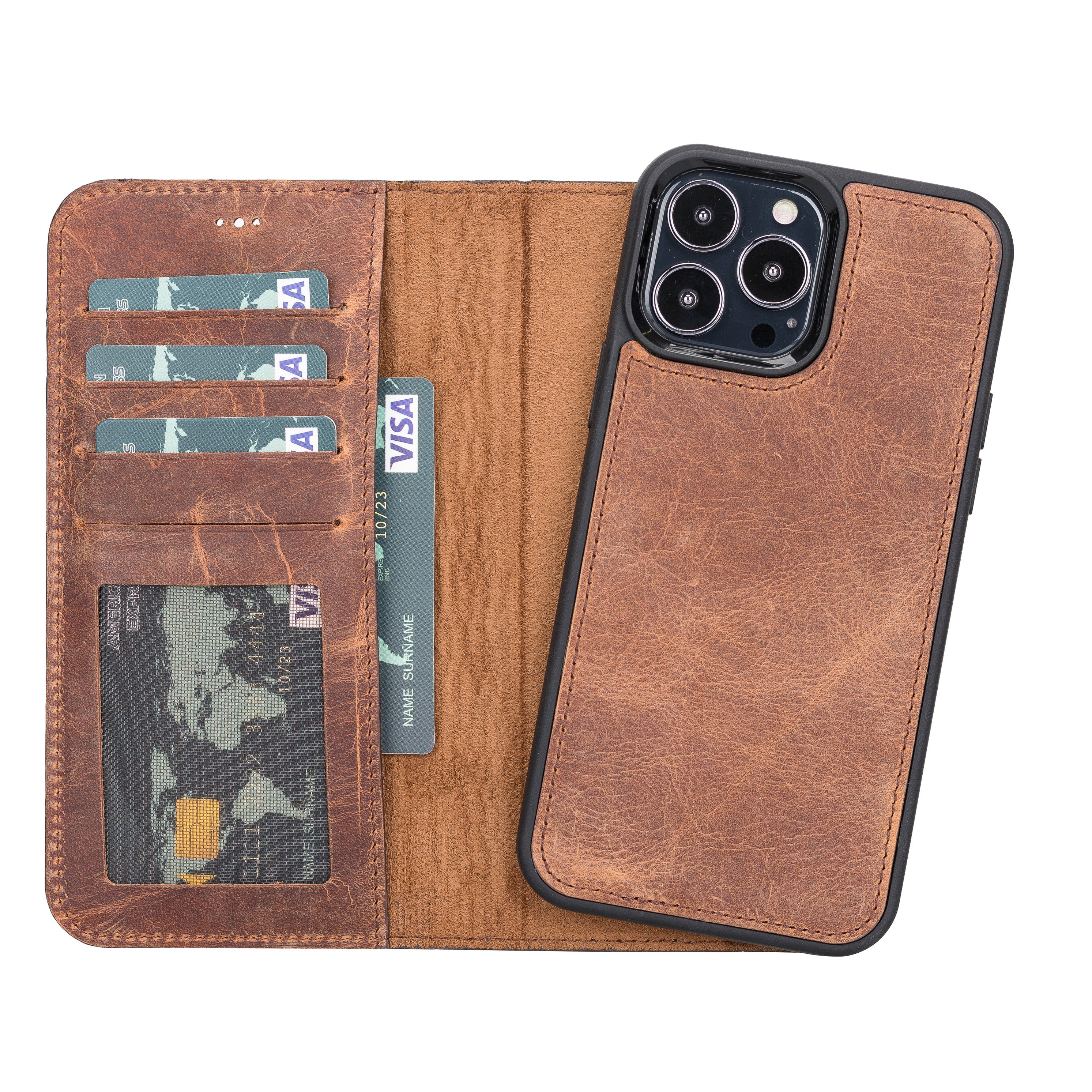 Magic Abnehmbar Leder Wallet Case für iPhone 13 Pro Max aus echtem Leder
