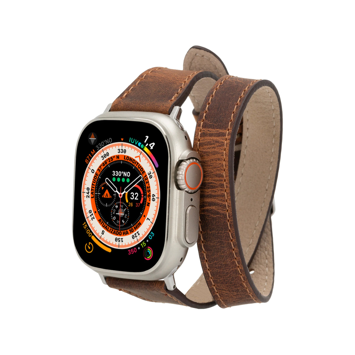Quantum Schmal Doppel-Tour Lederarmband für Apple Watch aus echtem Leder