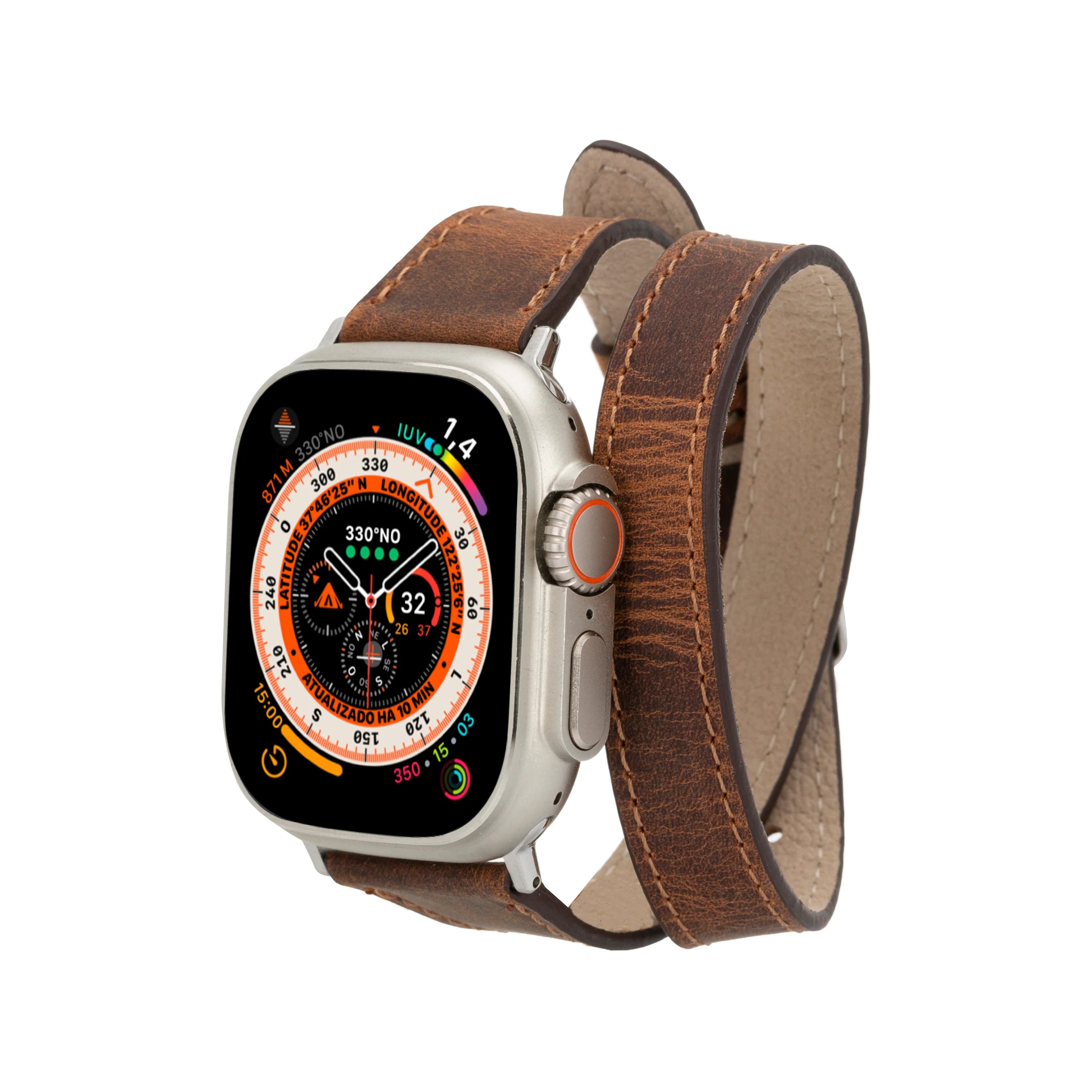 Quantum Schmal Doppel-Tour Lederarmband für Apple Watch aus echtem Leder