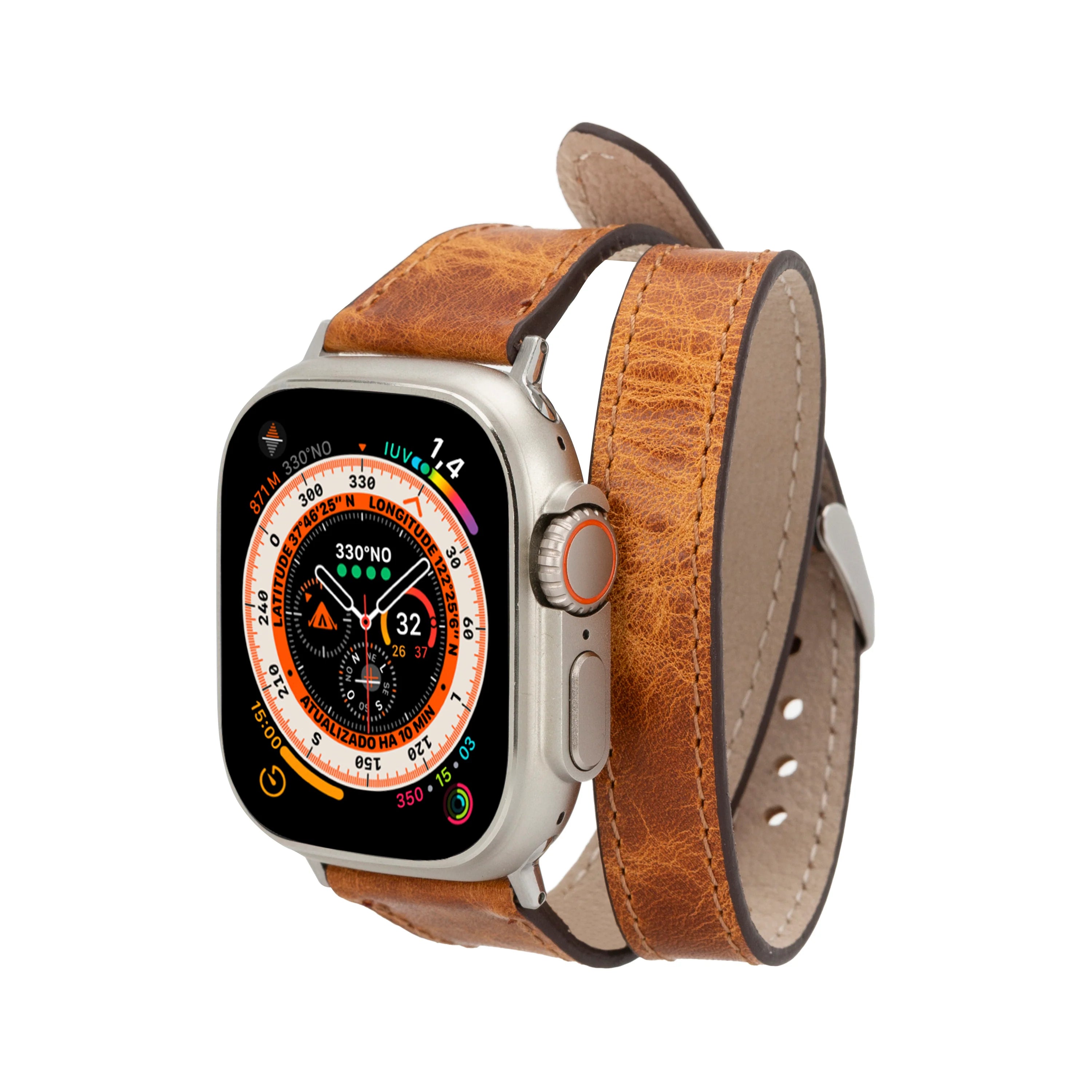Quantum Schmal Doppel-Tour Lederarmband für Apple Watch aus echtem Leder