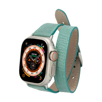 Quantum Schmal Doppel-Tour Lederarmband für Apple Watch aus echtem Leder