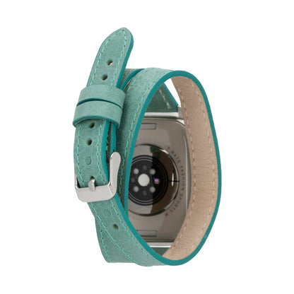 Quantum Schmal Doppel-Tour Lederarmband für Apple Watch aus echtem Leder in Braun